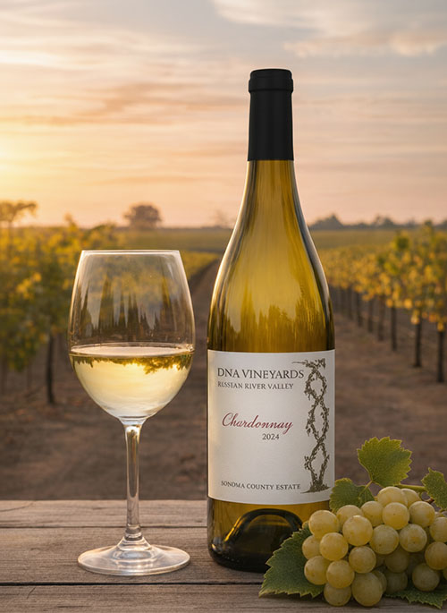 DNA Vineyards 2024 RRV Chardonnay Bottle Shot in vineyard